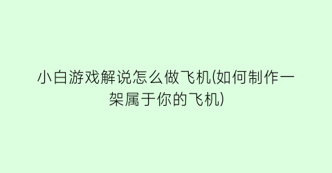 “小白游戏解说怎么做飞机(如何制作一架属于你的飞机)