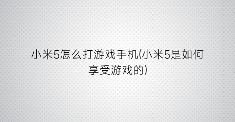 “小米5怎么打游戏手机(小米5是如何享受游戏的)