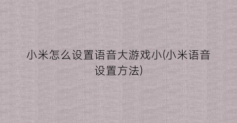 “小米怎么设置语音大游戏小(小米语音设置方法)