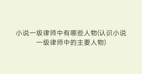 小说一级律师中有哪些人物(认识小说一级律师中的主要人物)