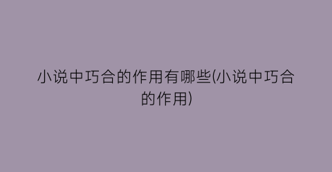 小说中巧合的作用有哪些(小说中巧合的作用)