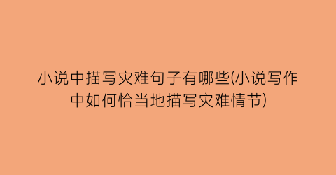 小说中描写灾难句子有哪些(小说写作中如何恰当地描写灾难情节)