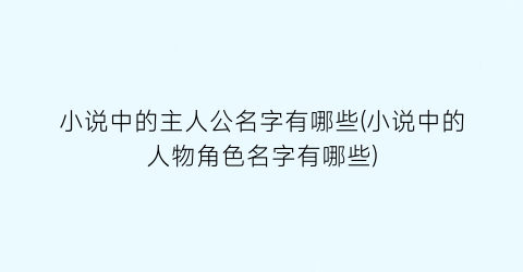 小说中的主人公名字有哪些(小说中的人物角色名字有哪些)