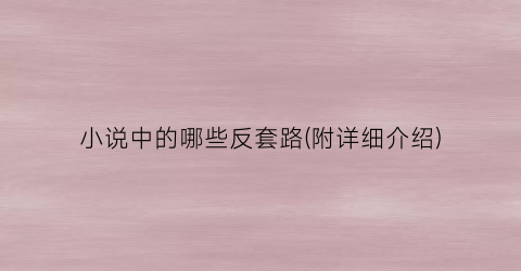 小说中的哪些反套路(附详细介绍)