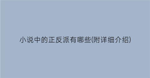 小说中的正反派有哪些(附详细介绍)