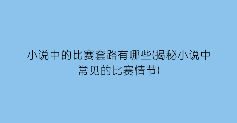 小说中的比赛套路有哪些(揭秘小说中常见的比赛情节)