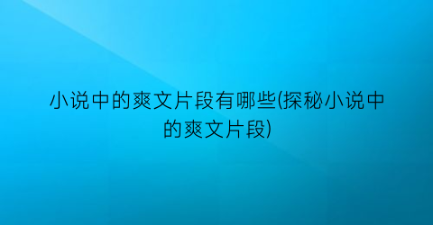 小说中的爽文片段有哪些(探秘小说中的爽文片段)