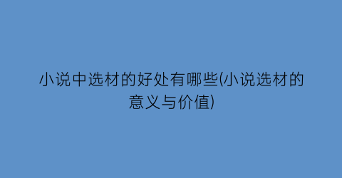 小说中选材的好处有哪些(小说选材的意义与价值)