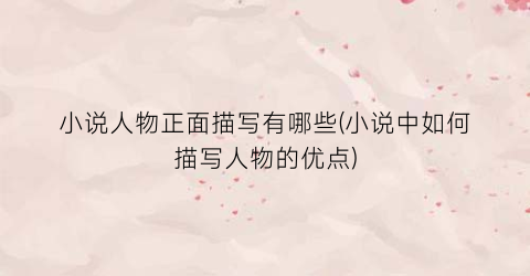 小说人物正面描写有哪些(小说中如何描写人物的优点)