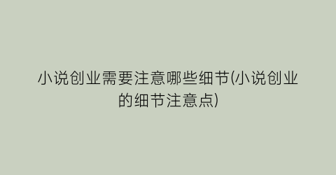 小说创业需要注意哪些细节(小说创业的细节注意点)