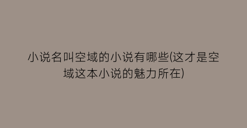 小说名叫空域的小说有哪些(这才是空域这本小说的魅力所在)
