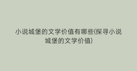 小说城堡的文学价值有哪些(探寻小说城堡的文学价值)
