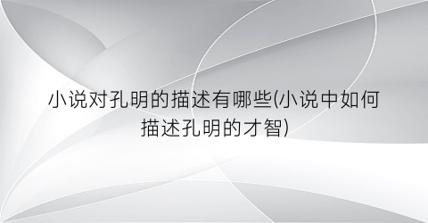 小说对孔明的描述有哪些(小说中如何描述孔明的才智)