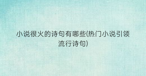 小说很火的诗句有哪些(热门小说引领流行诗句)