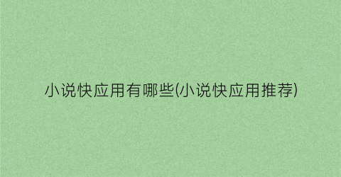 小说快应用有哪些(小说快应用推荐)