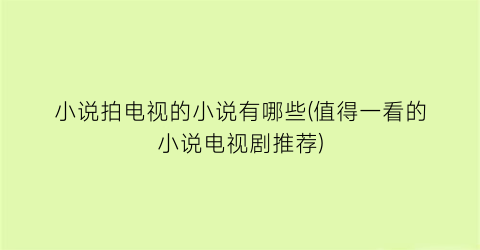 小说拍电视的小说有哪些(值得一看的小说电视剧推荐)