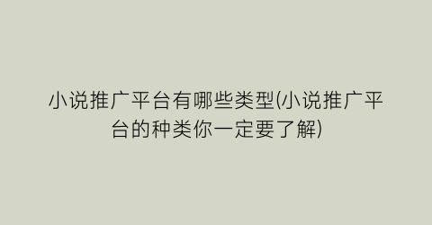 小说推广平台有哪些类型(小说推广平台的种类你一定要了解)