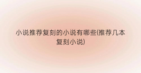 小说推荐复刻的小说有哪些(推荐几本复刻小说)