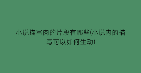 小说描写肉的片段有哪些(小说肉的描写可以如何生动)
