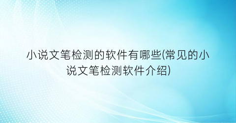 小说文笔检测的软件有哪些(常见的小说文笔检测软件介绍)