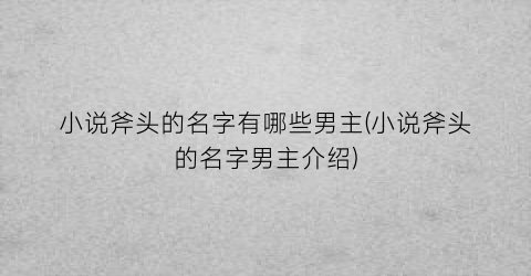 小说斧头的名字有哪些男主(小说斧头的名字男主介绍)