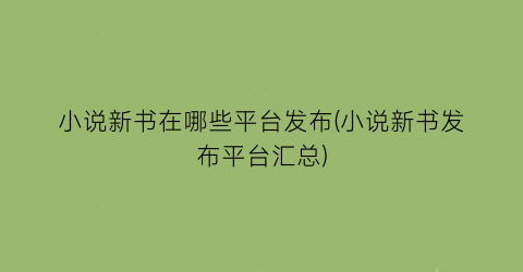 小说新书在哪些平台发布(小说新书发布平台汇总)