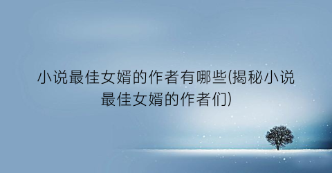 小说最佳女婿的作者有哪些(揭秘小说最佳女婿的作者们)