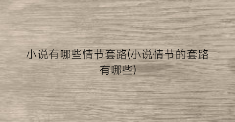 小说有哪些情节套路(小说情节的套路有哪些)