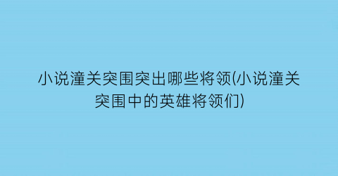 小说潼关突围突出哪些将领(小说潼关突围中的英雄将领们)