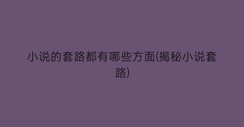 小说的套路都有哪些方面(揭秘小说套路)
