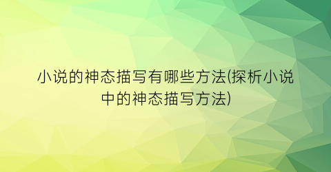 小说的神态描写有哪些方法(探析小说中的神态描写方法)