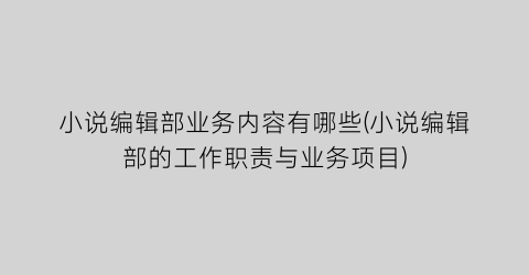 小说编辑部业务内容有哪些(小说编辑部的工作职责与业务项目)
