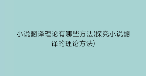 小说翻译理论有哪些方法(探究小说翻译的理论方法)