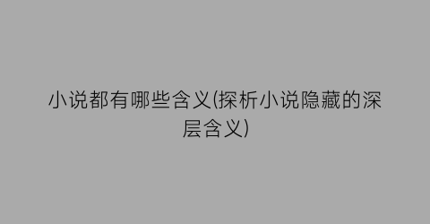 小说都有哪些含义(探析小说隐藏的深层含义)