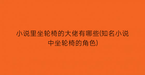小说里坐轮椅的大佬有哪些(知名小说中坐轮椅的角色)