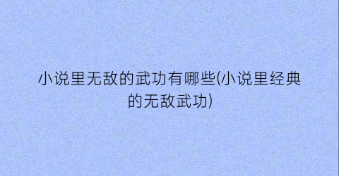 小说里无敌的武功有哪些(小说里经典的无敌武功)