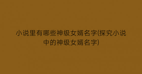 小说里有哪些神级女婿名字(探究小说中的神级女婿名字)