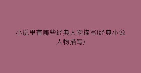 小说里有哪些经典人物描写(经典小说人物描写)