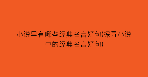 小说里有哪些经典名言好句(探寻小说中的经典名言好句)