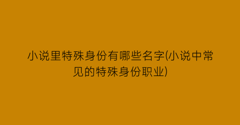 小说里特殊身份有哪些名字(小说中常见的特殊身份职业)
