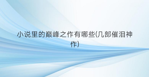 小说里的巅峰之作有哪些(几部催泪神作)