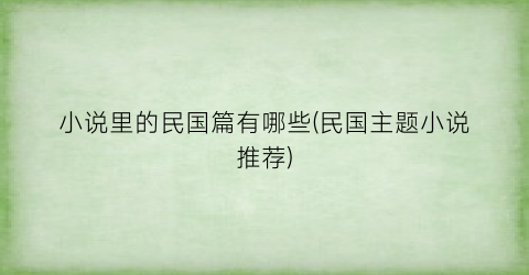 小说里的民国篇有哪些(民国主题小说推荐)