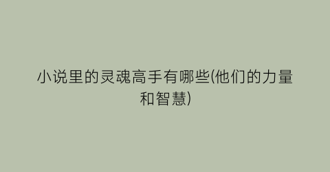 小说里的灵魂高手有哪些(他们的力量和智慧)