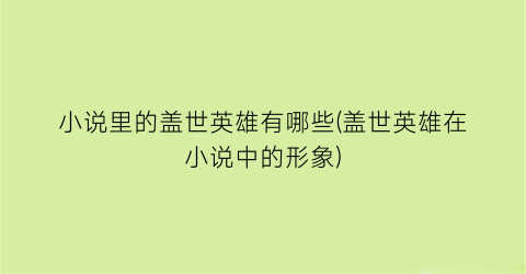 小说里的盖世英雄有哪些(盖世英雄在小说中的形象)