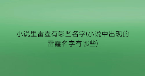 小说里雷霆有哪些名字(小说中出现的雷霆名字有哪些)