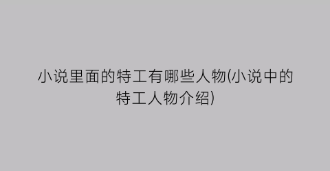 小说里面的特工有哪些人物(小说中的特工人物介绍)