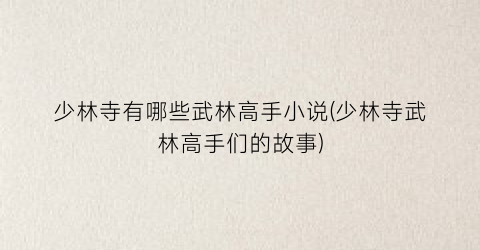 少林寺有哪些武林高手小说(少林寺武林高手们的故事)