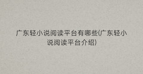 广东轻小说阅读平台有哪些(广东轻小说阅读平台介绍)