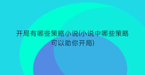 开局有哪些策略小说(小说中哪些策略可以助你开局)