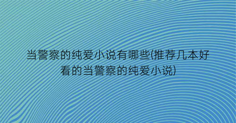 当警察的纯爱小说有哪些(推荐几本好看的当警察的纯爱小说)